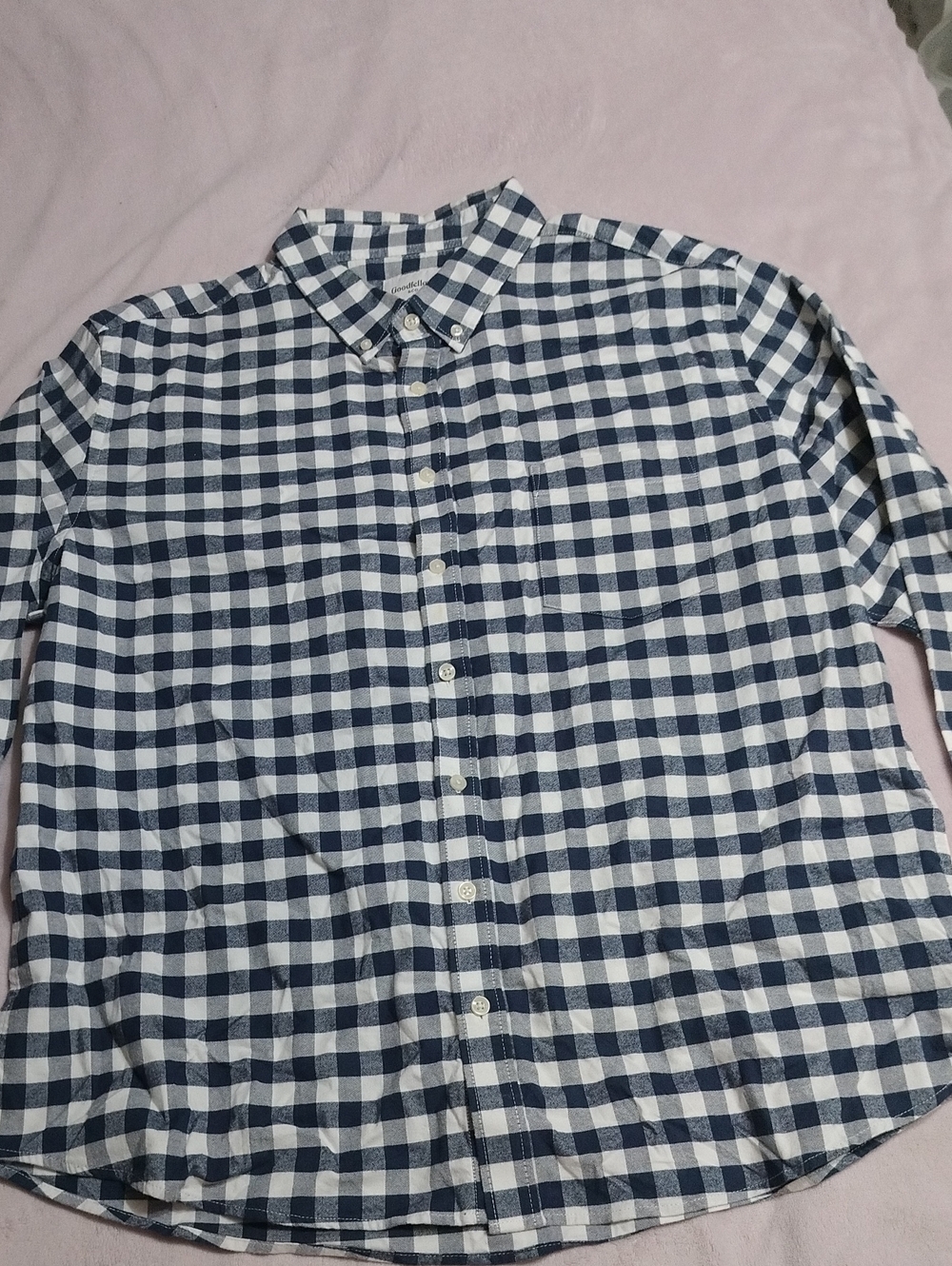 Men's Navy & White Check Casual Button-Down Flannel Shirt Goodfellow XXL Slim